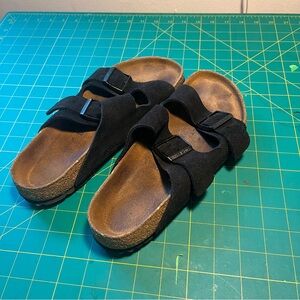 Birkenstock Suede Black Sandals with Cork Footbed and Adjustable Straps
